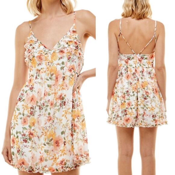 Trixxi Ruffled Spaghetti Strap Sleeveless Floral Print Mini Dress Sz XS NWT - Picture 15 of 15